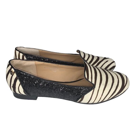 IMAN calf hair zebra print size 6.5M flats brown and beige glittery side… - Picture 7 of 14